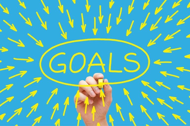blue background with yellow goal and arrows